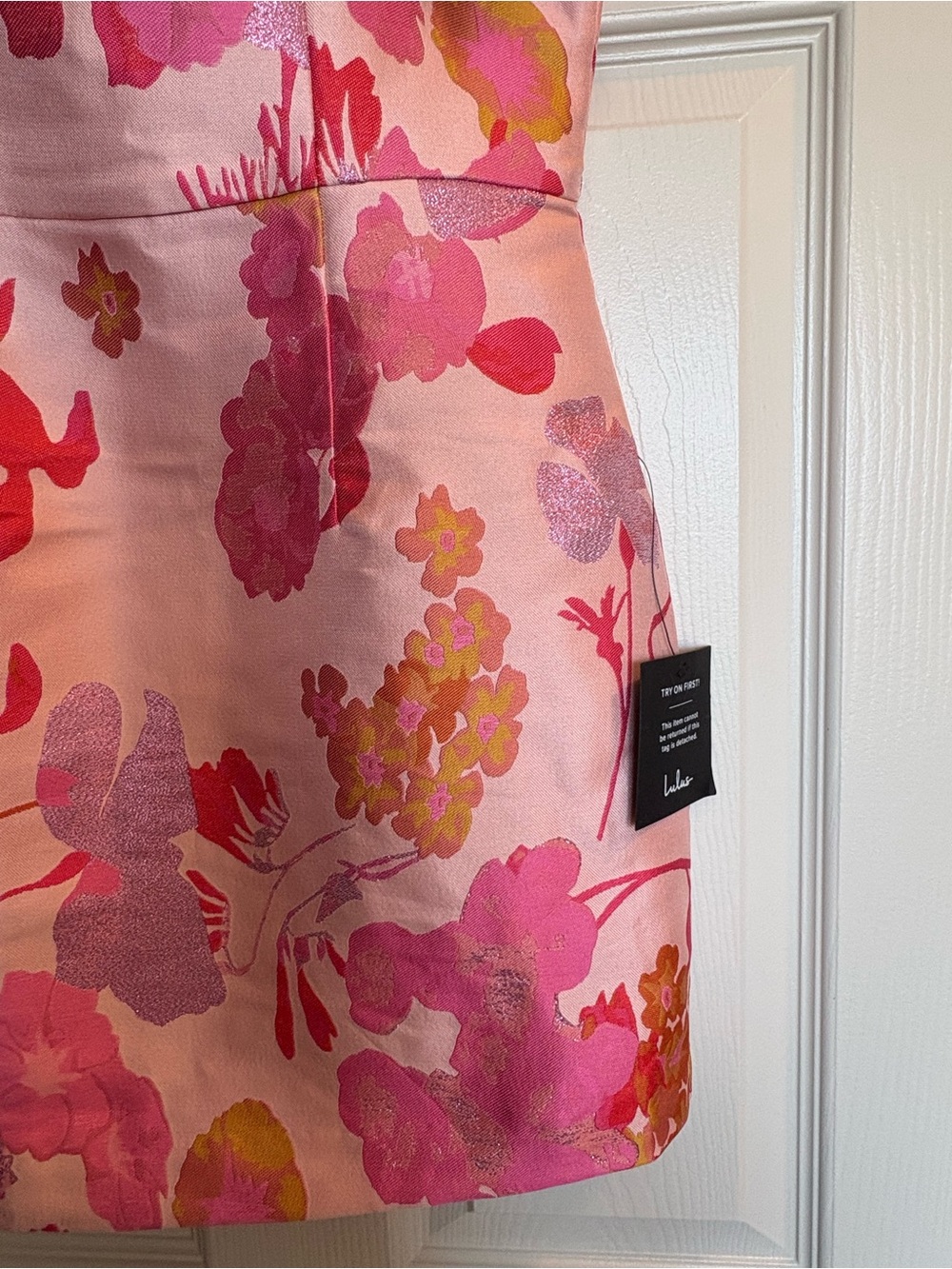 Lulu's Pink Floral Puff-Sleeve Square Neck Mini Dress - Picture 4 of 6